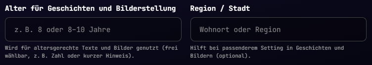 Screenshot: Im Profil Alter und Region für Geschichten eintragen